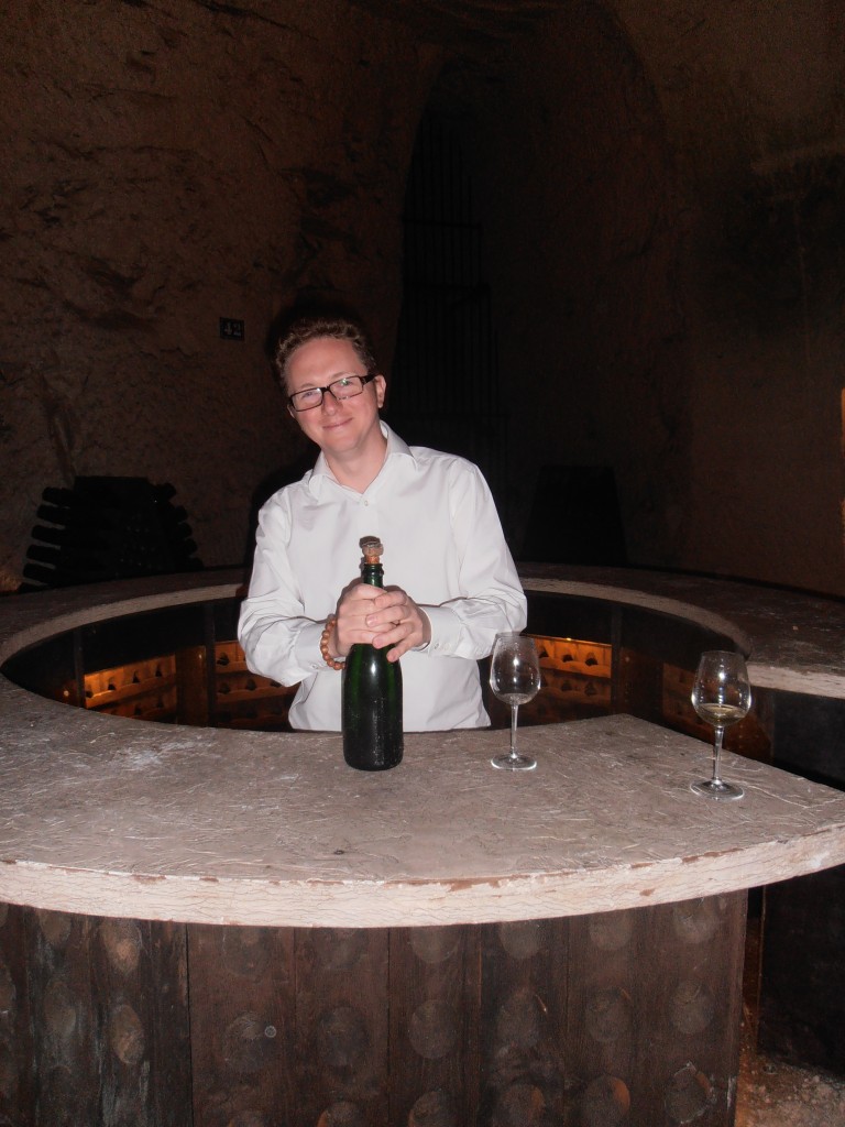 Christian Holthausen opening Charles Heidsieck 1983 Blanc des Millénaires in the Piper Heidsieck Crayeres