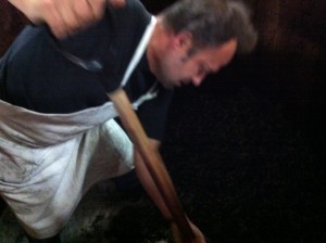 Jean-Baptiste Geoffroy organises the grapes in his rosé vat